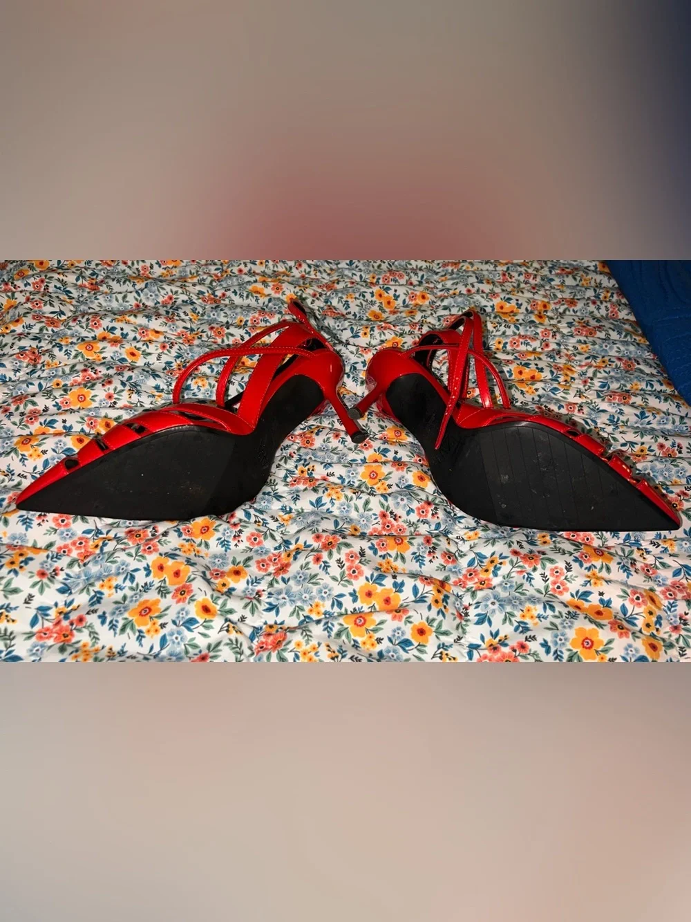 ZARA Red Strappy Pointed-Toe Women's Heels